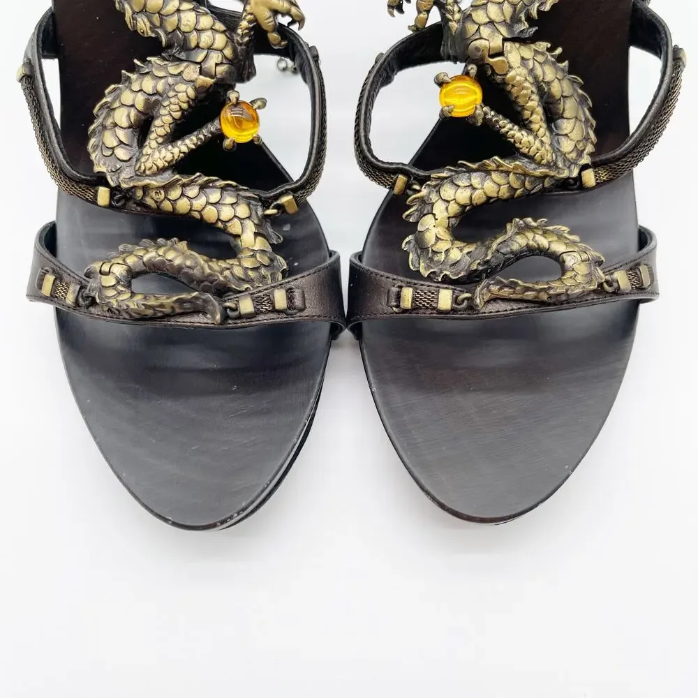 Giuseppe Zanotti Vicini Vintage Dragon Embellished Leather Heeled Sandals IT 36